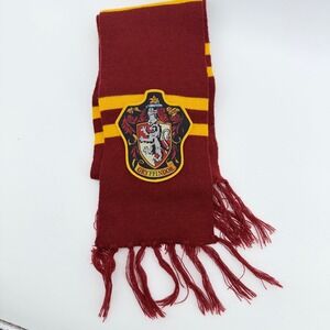 Harry Potter Gryffindor Scarf Maroon Gold Striped House Crest Fringed Knit Scarf